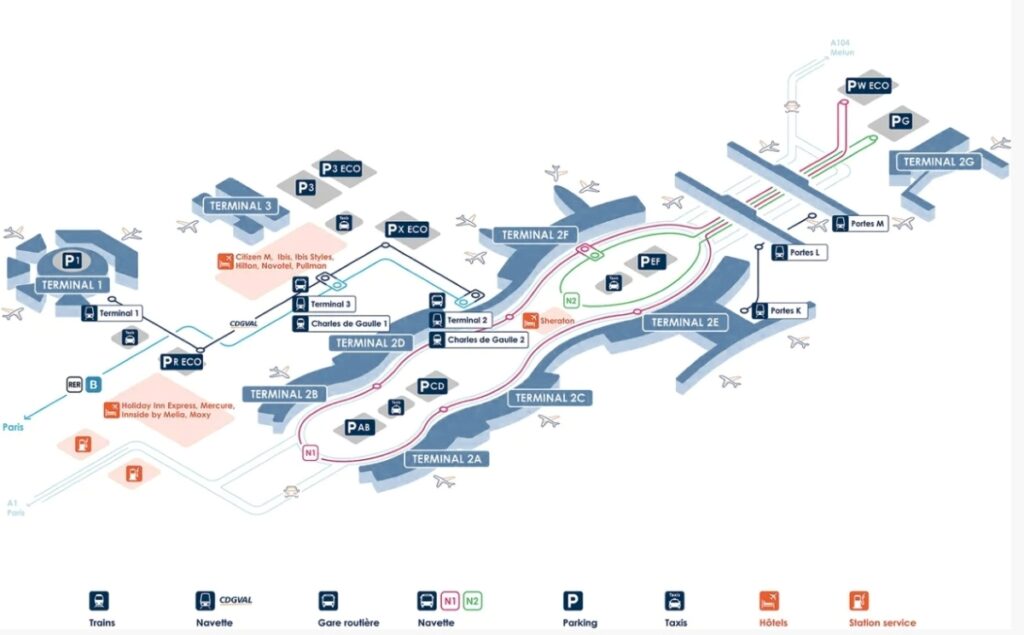 Paris main international airport CDG map